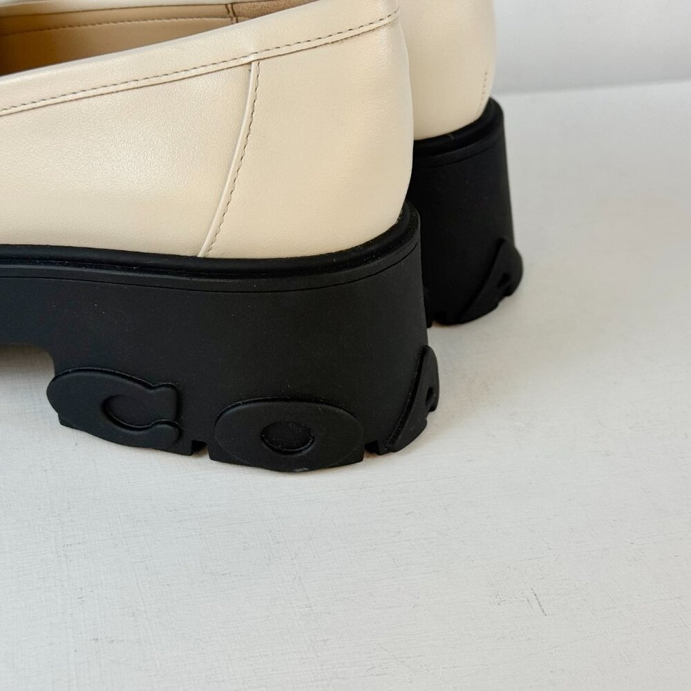 Women's 8.5 -COACH Ruthie Platform Loafer Chalk Leather Slip on with Logo Accent - Picture 10 of 14